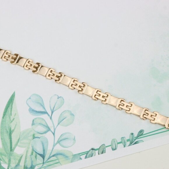 "Rose Gold Polished Link Bracelet in 19cm Gold Plated Brass, XPBL0874 - Picture 3 of 12